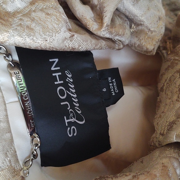 St John Couture Gold Brocade 3/4 Sleeve Evening Pea Coat Cream - Picture 5 of 8